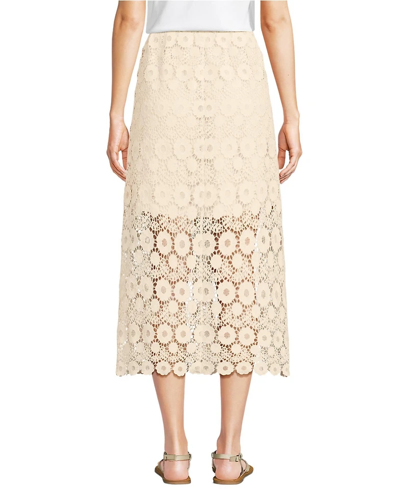 Lands' End Women's Lace Overlay Midi Skirt