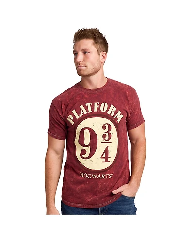 Harry Potter Men's Platform 9 ¾ Maroon Mineral Wash Crew Neck Short Sleeve