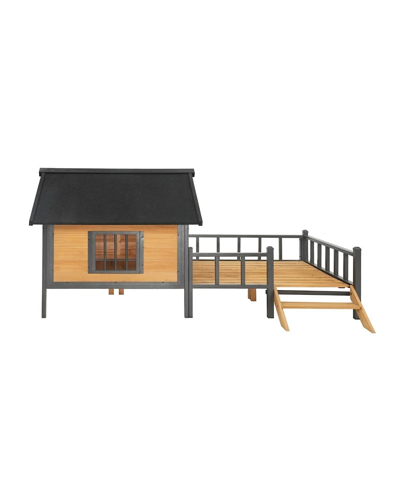 Streamdale Furniture Large Wooden Cabin Dog Kennel with Porch