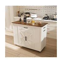 Maison Boucle 46" Kitchen Island with Power Outlet, Drawers & Cabinet, Rolling Farmhouse Cart with Wood Top & Locking Wheels-Maison Boucle