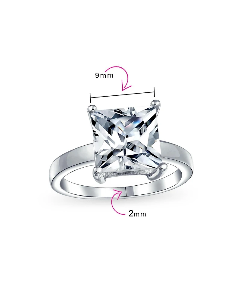 Bling Jewelry Sterling Silver 3CT Princess Cut Cubic Zirconia Solitaire Ring – Classic Promise Design