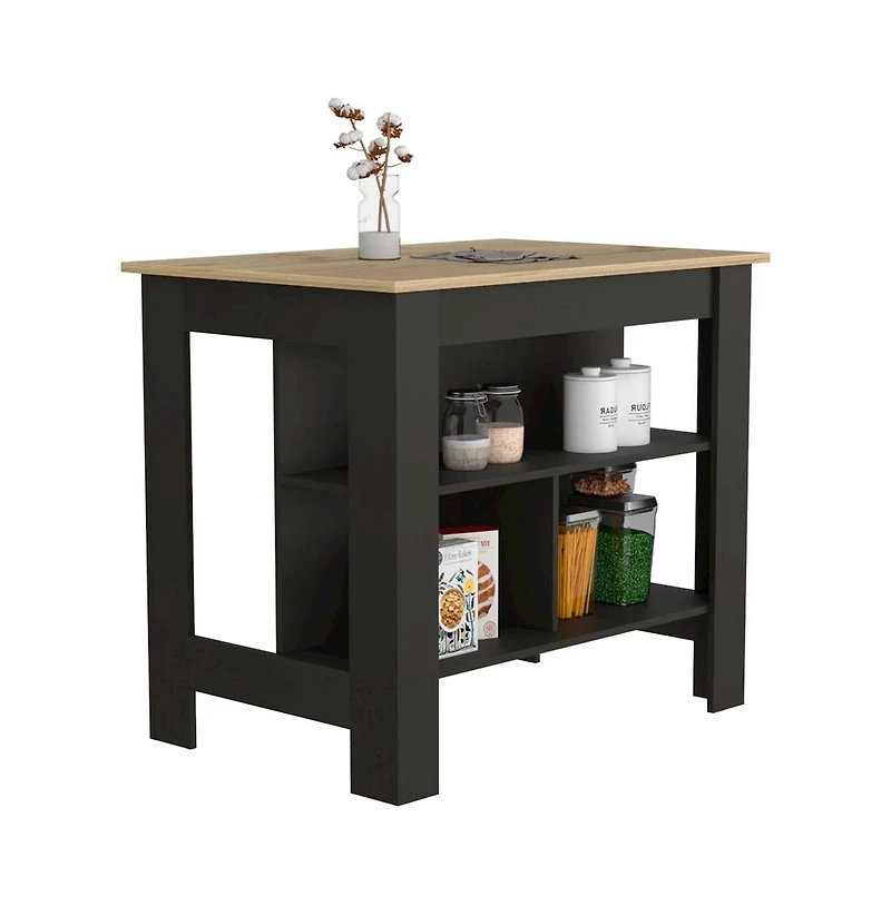 Tuhome Cala Kitchen Island Black / Light Oak Mdf