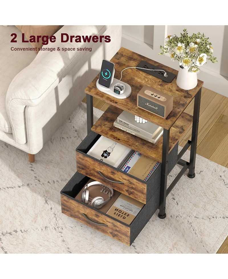 Mr Ironstone Nightstand with Charging Station & Adjustable Led Lights