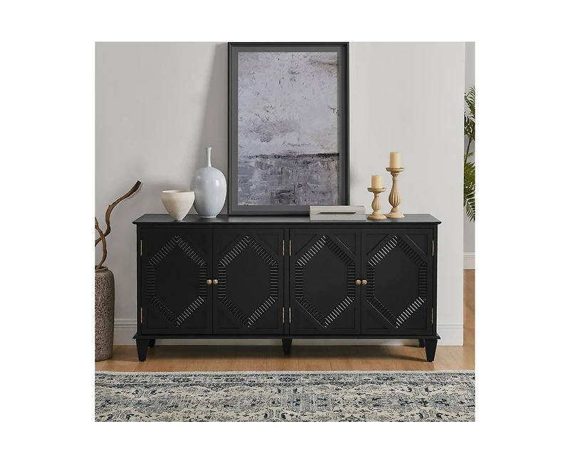 Casainc 65.2" Mid Century Modern Storage Cabinet with Symmetrical Geometric Coffee Bar Wine Bar Storage Cabinet