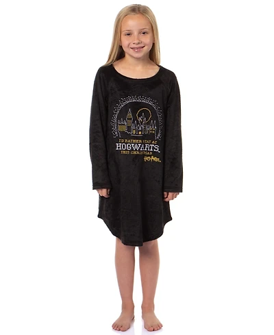 Harry Potter Girls' Nightgown I'd Rather Stay At Hogwarts Christmas Wizarding World Sleep Kids Pajama