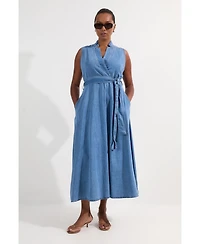 Karen Millen Belted Denim Midi Dress