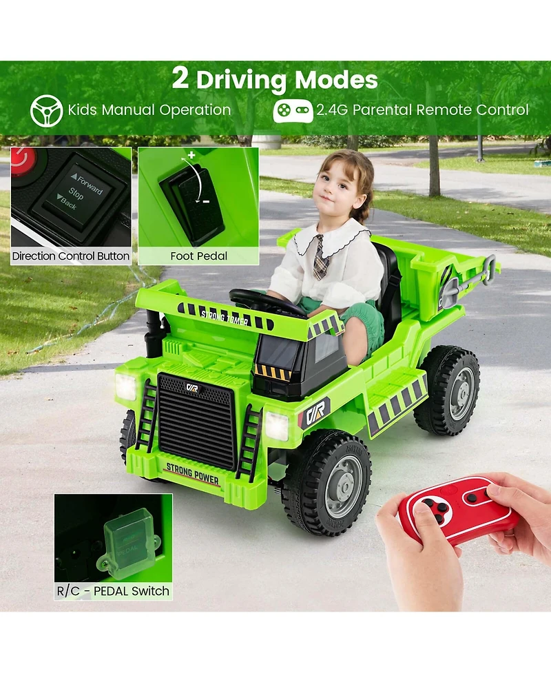 Kids Ride-On Dump Truck with Wireless Connection Music Led Lights Soft Start