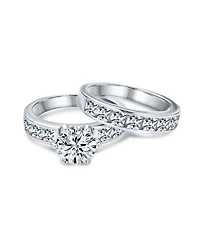 Bling Jewelry 3CT Classic Round Solitaire Cubic Zirconia With Cz Side Stone Princess Cut Band Promise Ring Set Sterling Silver