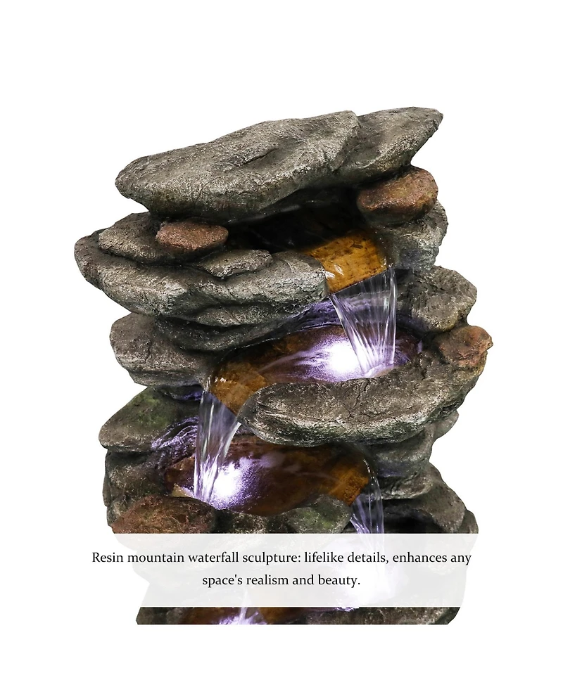 SunJet 40" High 6-Tiers Cascading Rock Outdoor Water Fountain with Led Lights