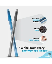 Enday Pens Bulk Black Pens Blue Pens Ballpoint, Medium Point (1.0mm), Flexible Round Barrel 400 Count, 200 Black ink Pens & 200 Blue Ink Pens
