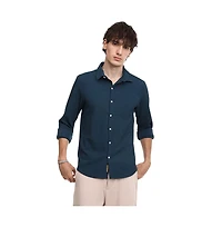 Campus Sutra Men's Aegean Blue Stripe-Creased Shirt