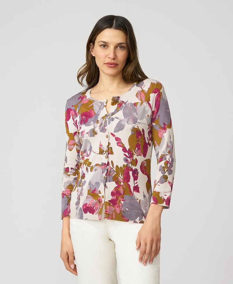 Cable & Gauge Women's Floral Crewneck Cardigan