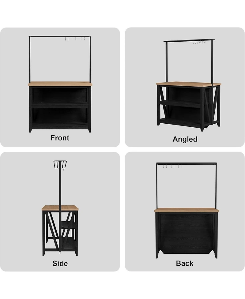 gaomon Wooden Kitchen Island with Power Outlet & Led Lights