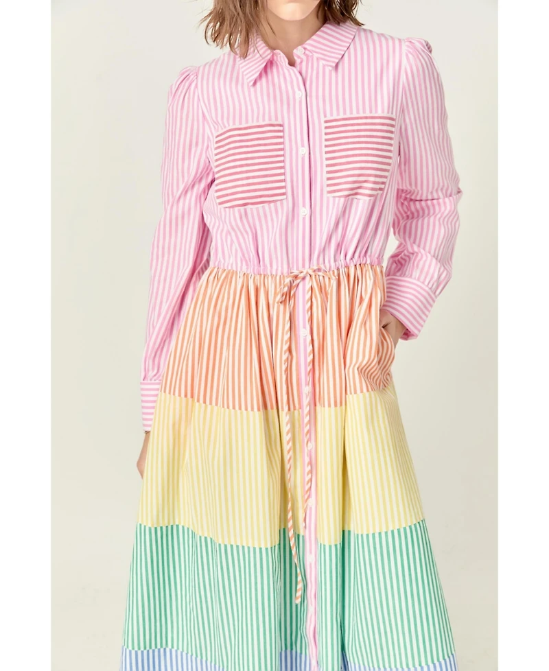 English Factory Women's Colorblock Shirt Midi Dress