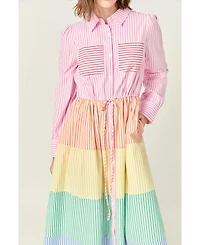 English Factory Women's Colorblock Shirt Midi Dress