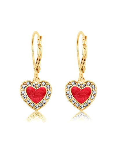 Chanteur Girls /Girl/Heart Red Crystal Yellow Gold Brass Plating Leverback Earring
