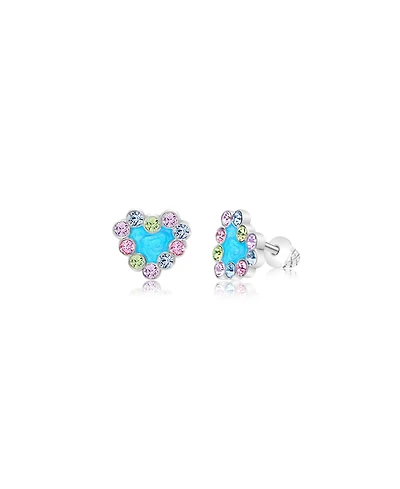Chanteur/Girl/Heart Blue Enamel Crystal White Gold Palladium Plating Screwstud Earring