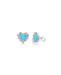 Chanteur/Girl/Heart Blue Enamel Crystal White Gold Palladium Plating Screwstud Earring