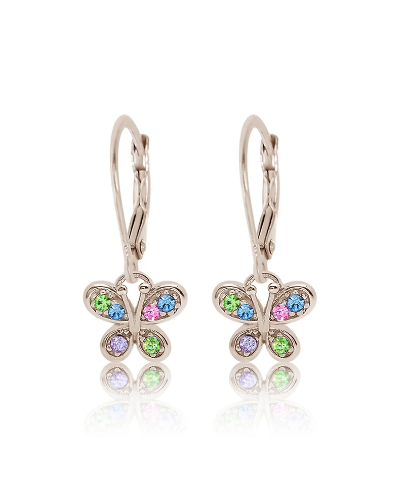 Chanteur Girls /Girl/Butterfly Crystal White Gold Palladium Plating Leverback Earring