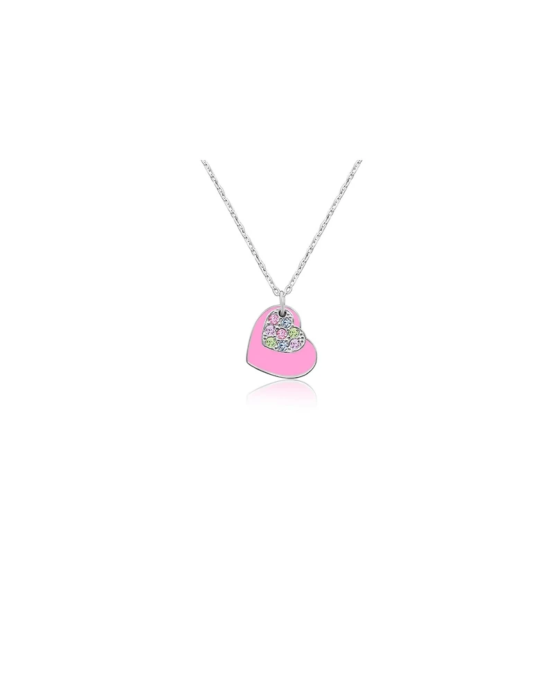 Chanteur/Girl/Heart Pink Crystal White Gold Palladium Plating Necklace