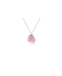 Chanteur/Girl/Heart Pink Crystal White Gold Palladium Plating Necklace