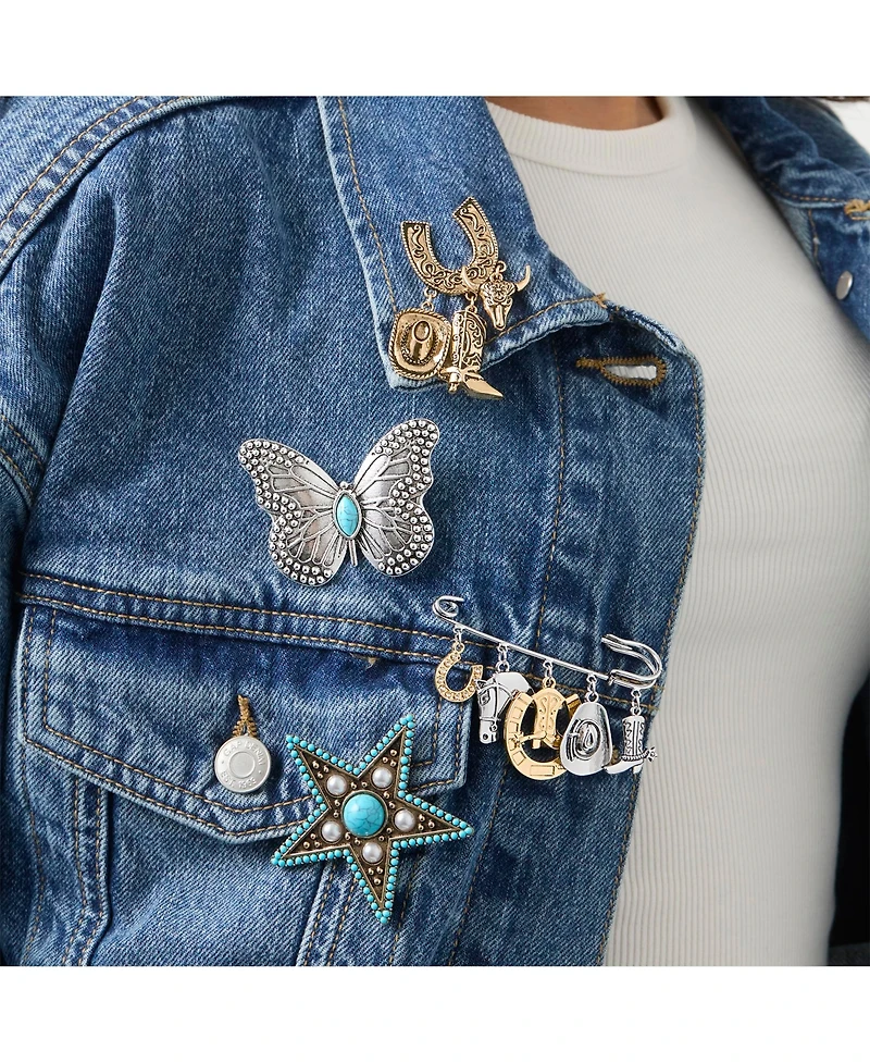 Jessica Simpson Gold-Tone Rodeo Brooch with Western Charms