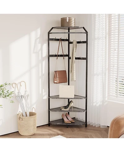 gaomon Corner Coat Rack with Shoe Bench Entryway and 12 Double Hooks, Corner Hall Tree