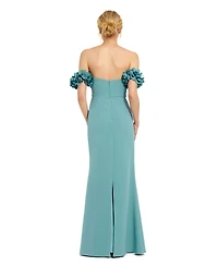 Mac Duggal Women's Crepe Off The Shoulder Gown With 3D Flowers