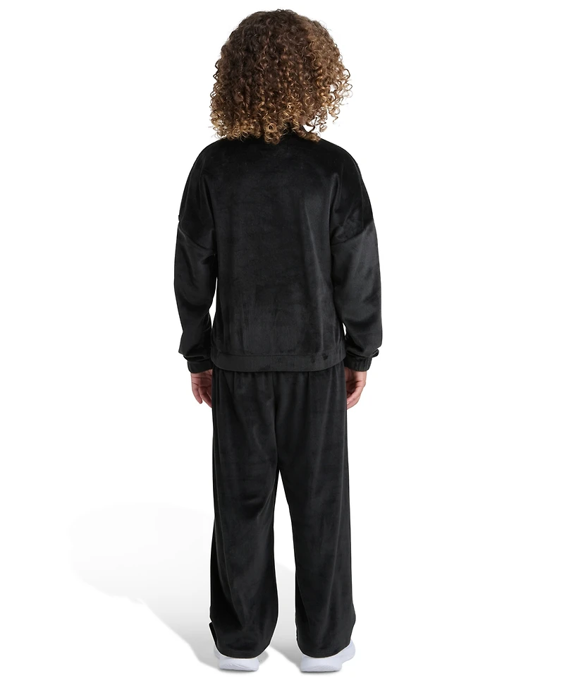 Adidas Toddler and Little Girls Two Piece Crewneck Velour Sweatshirt Wide Leg Pants Set