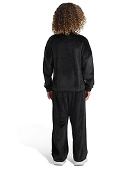 Adidas Toddler and Little Girls Two Piece Crewneck Velour Sweatshirt Wide Leg Pants Set