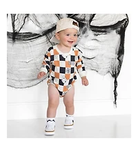 Sweet Wink Baby Boys Boo Checkered Halloween Long Sleeve Romper