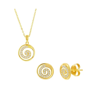 Sterling Silver, Pave Cz Swirl Design Necklace & Earrings Set