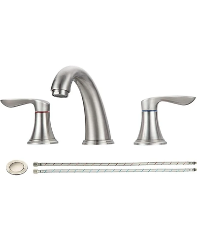 gaomon Bathroom Sink Faucet, 8 Inch Widespread Bathroom Faucet with 2 Lever Handles, 3 Hole Low Arc Basin Sink Faucet with Pop-Up Drain and Cupc Water