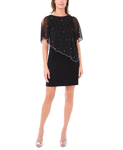 Msk Women's Beaded Overlay Crewneck Dress