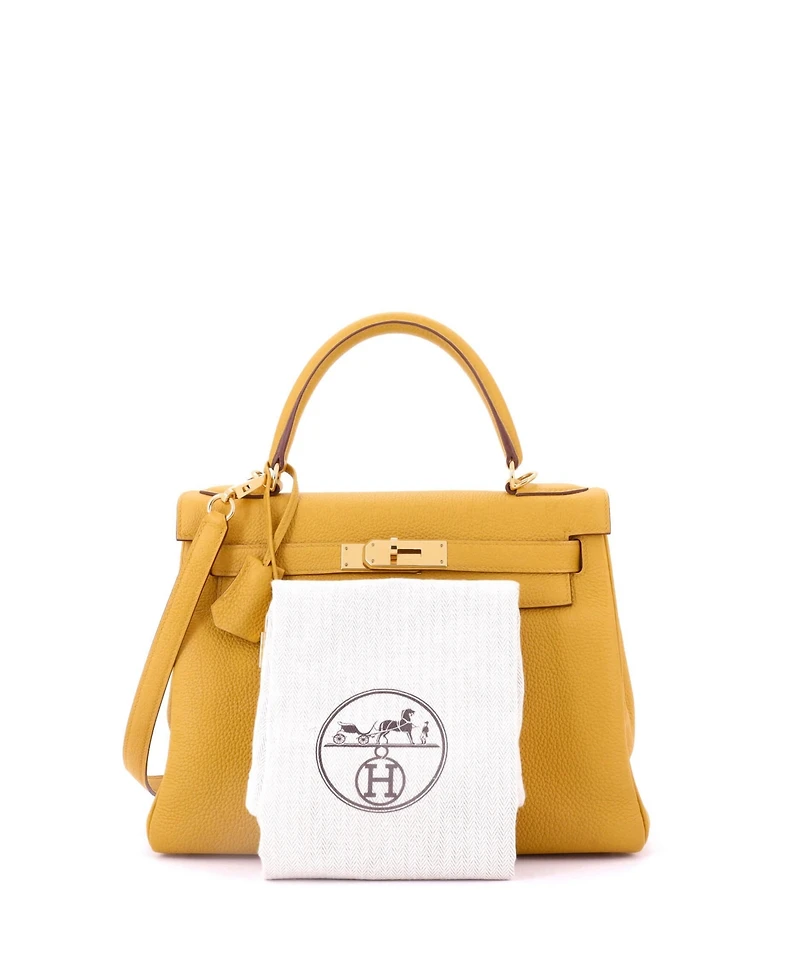 Pre-Owned Hermes Kelly 28 Handbag Yellow Togo with Gold Hardware
