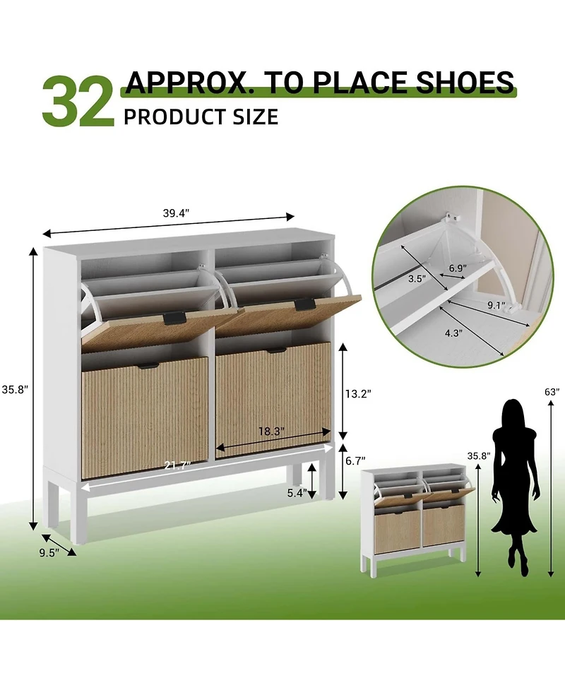 gaomon Shoe Storage Cabinet with 4 Flip Drawers, Wooden Shoe Organizer with Legs, Freestanding Hidden Shoe Rack for Entrance, Foyer, Hallway