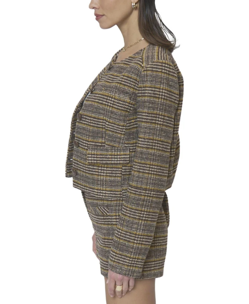 Central Park West Women's Billie Plaid Jewel Neck Jacket