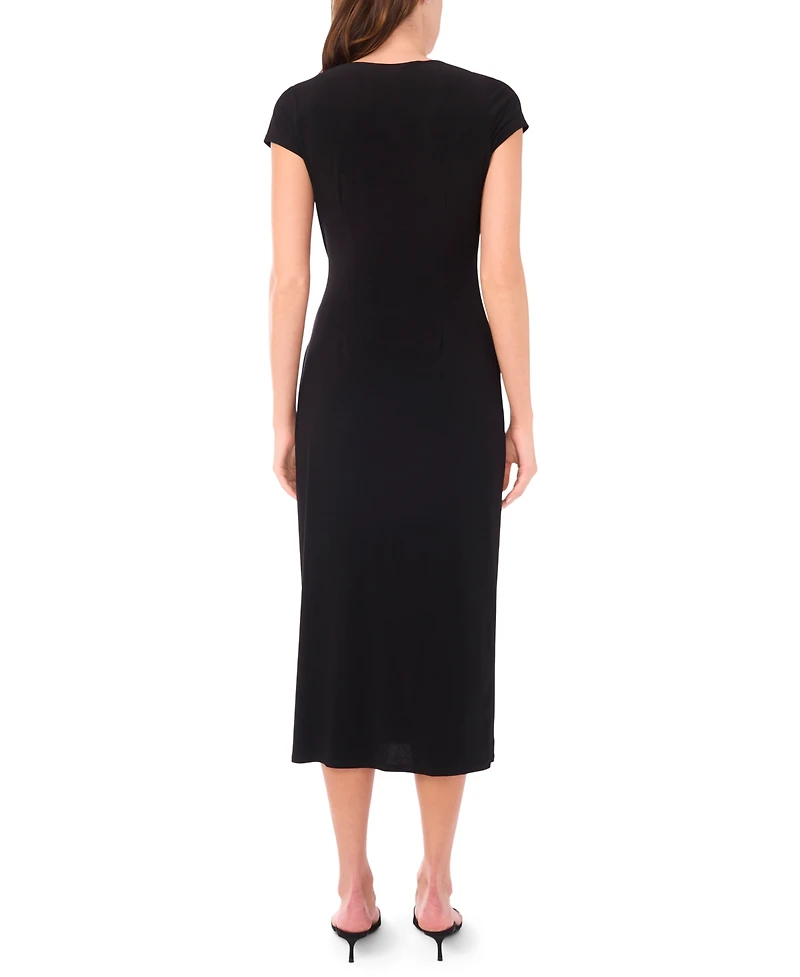 Msk Women's Short Sleeve Surplice and Beaded Front Midi Dress