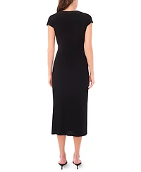 Msk Women's Short Sleeve Surplice and Beaded Front Midi Dress