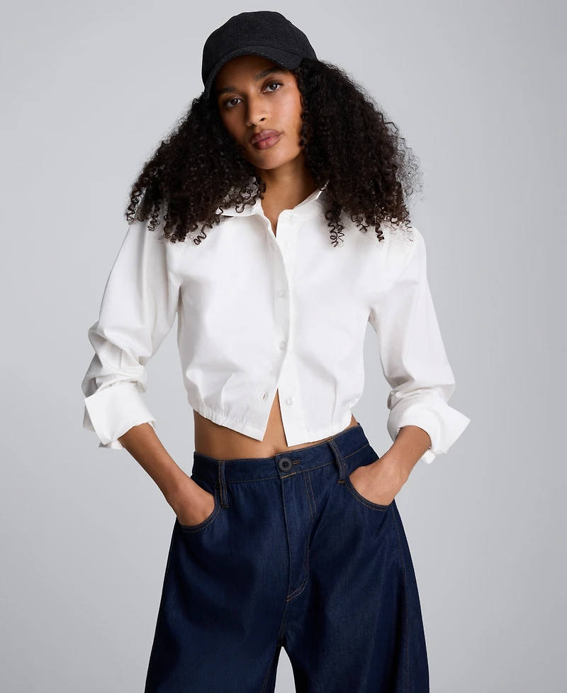 Kenneth Cole Juniors' Collar Neck Cropped Button-Down Shirt