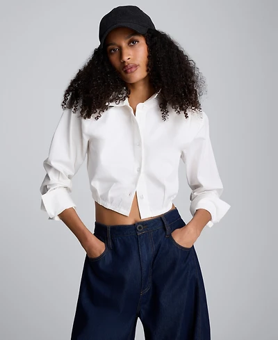 Kenneth Cole Juniors' Collar Neck Cropped Button-Down Shirt