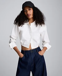 Kenneth Cole Juniors' Collar Neck Cropped Button-Down Shirt