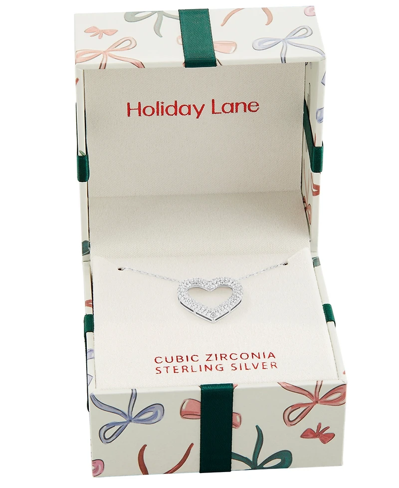 Holiday Lane Sterling Silver Pave Heart Pendant Necklace, Macy's Exclusive