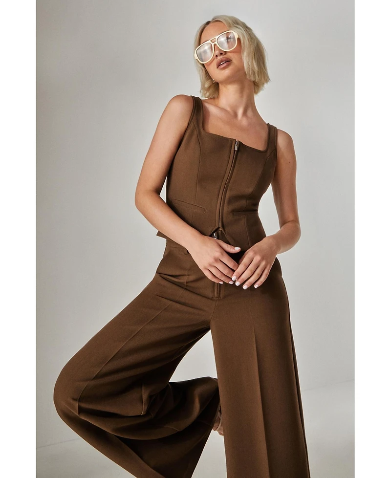 Nasty Gal Women's Tailored Zip Front Wide Leg Pants