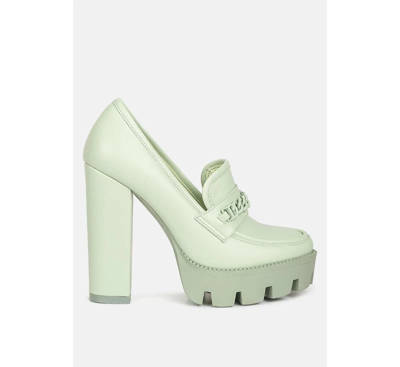 Corinne Womens Chain Embellished Chunky Loafers