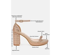 Ronan Rhinestones Embellished Block Sandals Women