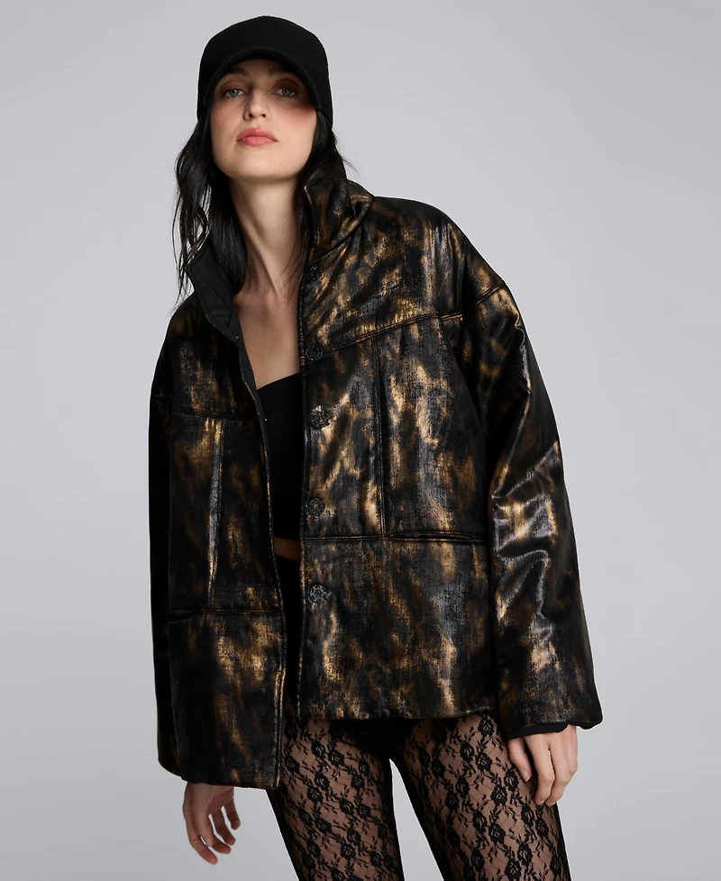 Kenneth Cole Women's Foiled Satin Puffer Jacket