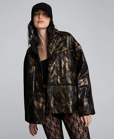 Kenneth Cole Women's Foiled Satin Puffer Jacket