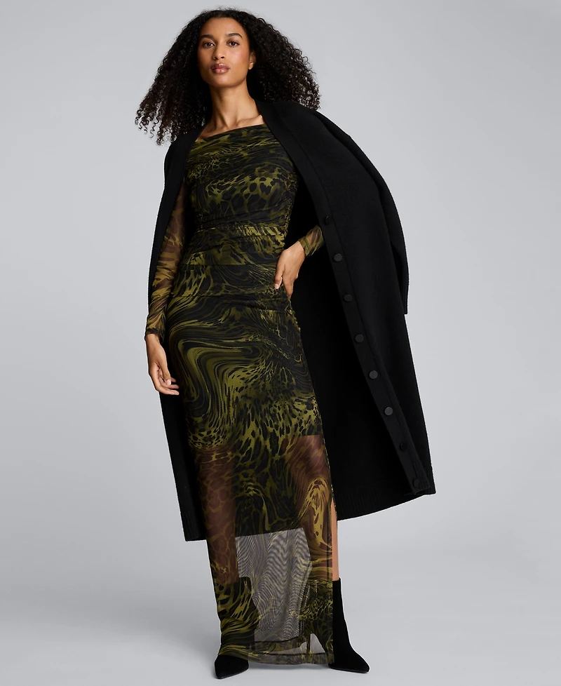 Kenneth Cole Women's Long Sleeve Ruched Printed Sheath Dress