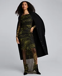 Kenneth Cole Women's Long Sleeve Ruched Printed Sheath Dress